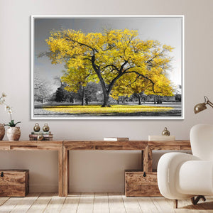 Big Yellow Tree Canvas Wall Art Print Black White Yellow Art