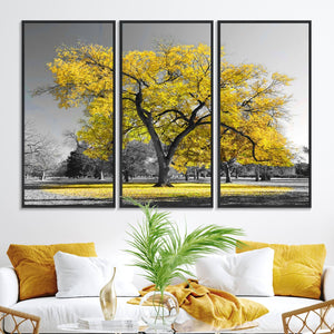 Big Yellow Tree Canvas Wall Art Print Black White Yellow Art