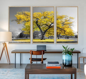 Big Yellow Tree Canvas Wall Art Print Black White Yellow Art