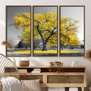 Big Yellow Tree Canvas Wall Art Print Black White Yellow Art