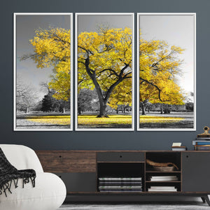 Big Yellow Tree Canvas Wall Art Print Black White Yellow Art