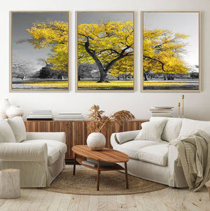 Big Yellow Tree Canvas Wall Art Print Black White Yellow Art