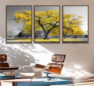 Big Yellow Tree Canvas Wall Art Print Black White Yellow Art