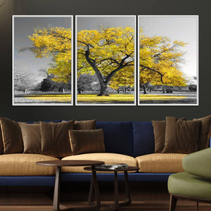 Big Yellow Tree Canvas Wall Art Print Black White Yellow Art