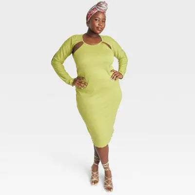Sammy B Women's Plus Midi Dress Long Sleeve Mesh Bodycon Dress