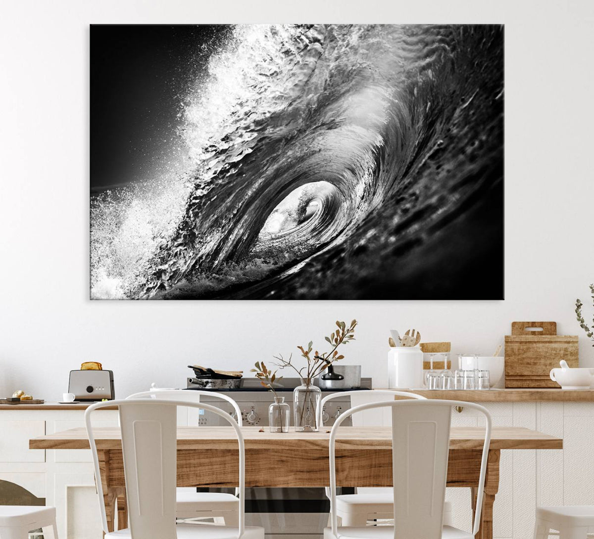 Black Ocean Wave at Sunset Canvas Art, Large Wall Print of