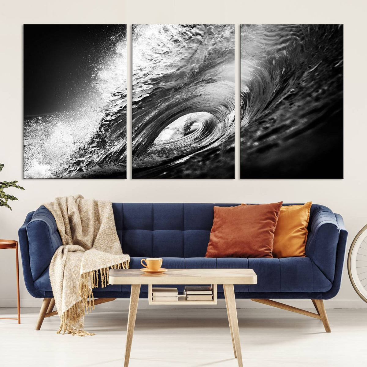 Black Ocean Wave at Sunset Canvas Art, Large Wall Print of