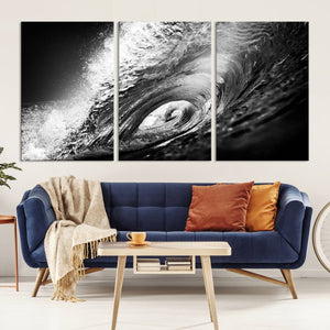 Black Ocean Wave at Sunset Canvas Art, Large Wall Print of