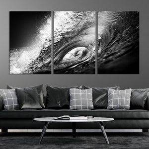 Black Ocean Wave at Sunset Canvas Art, Large Wall Print of