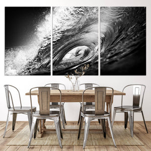 Black Ocean Wave at Sunset Canvas Art, Large Wall Print of