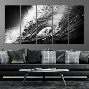 Black Ocean Wave at Sunset Canvas Art, Large Wall Print of