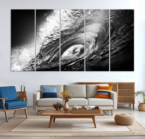 Black Ocean Wave at Sunset Canvas Art, Large Wall Print of