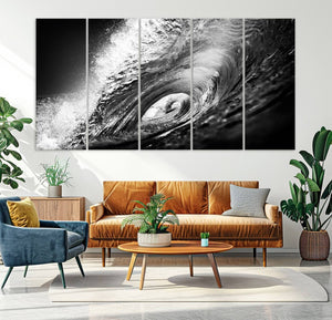 Black Ocean Wave at Sunset Canvas Art, Large Wall Print of