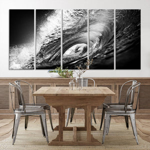 Black Ocean Wave at Sunset Canvas Art, Large Wall Print of