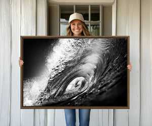 Black Ocean Wave at Sunset Canvas Art, Large Wall Print of