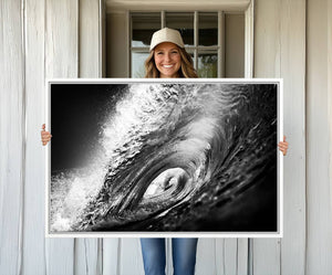 Black Ocean Wave at Sunset Canvas Art, Large Wall Print of