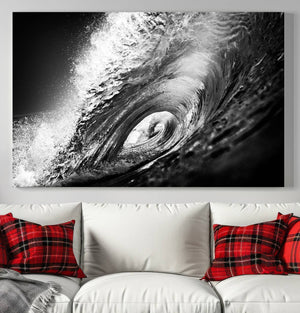 Black Ocean Wave at Sunset Canvas Art, Large Wall Print of