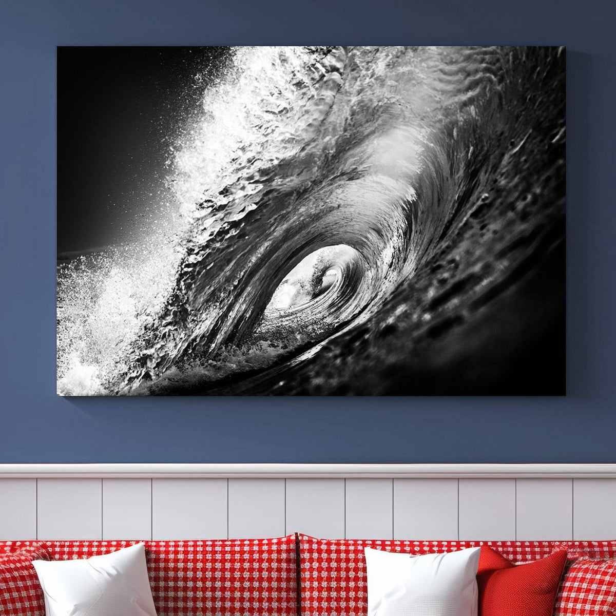 Black Ocean Wave at Sunset Canvas Art, Large Wall Print of