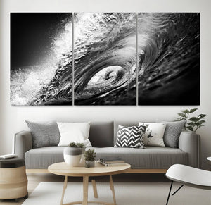 Black Ocean Wave at Sunset Canvas Art, Large Wall Print of