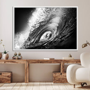 Black Ocean Wave at Sunset Canvas Art, Large Wall Print of