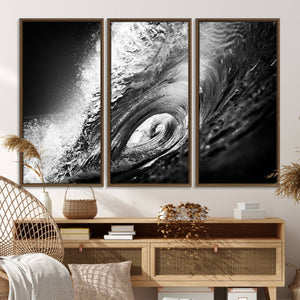 Black Ocean Wave at Sunset Canvas Art, Large Wall Print of