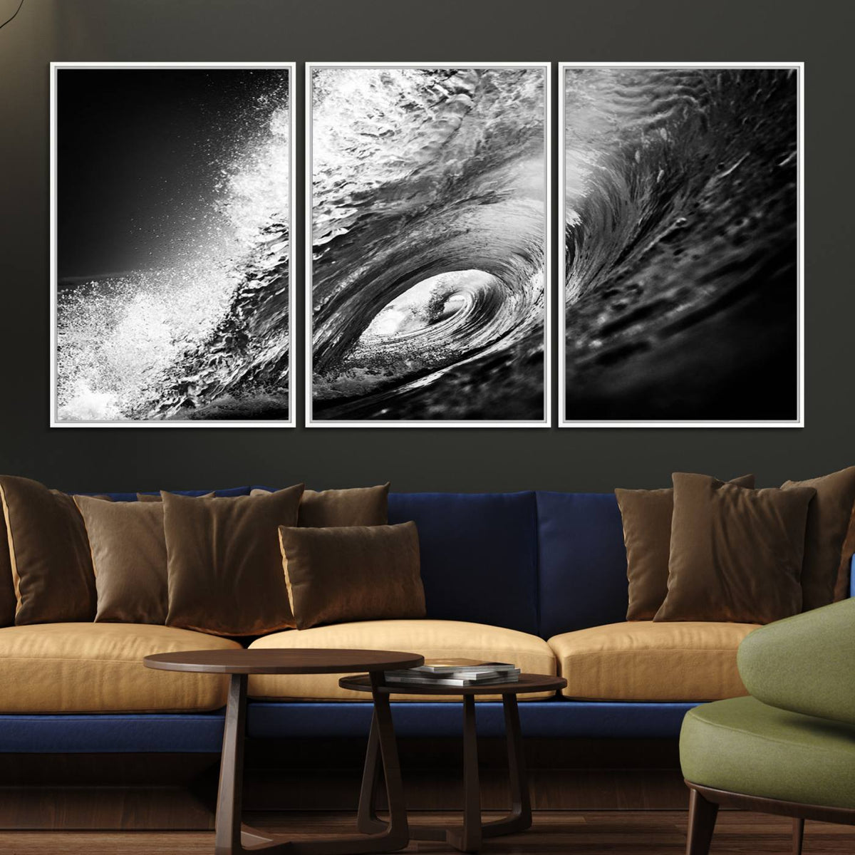 Black Ocean Wave at Sunset Canvas Art, Large Wall Print of