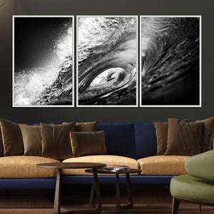 Black Ocean Wave at Sunset Canvas Art, Large Wall Print of