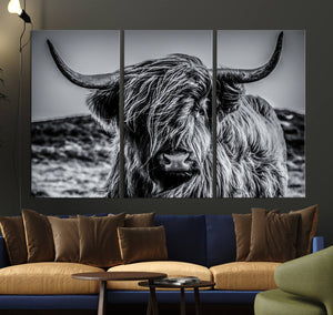 Black and White Cow Wall Art Canvas Print Highland Cattle