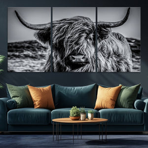 Black and White Cow Wall Art Canvas Print Highland Cattle