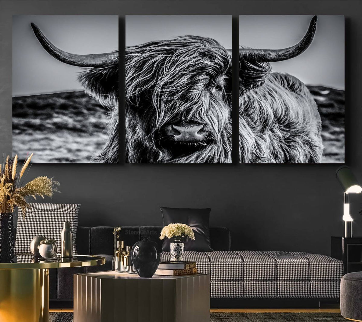 Black and White Cow Wall Art Canvas Print Highland Cattle