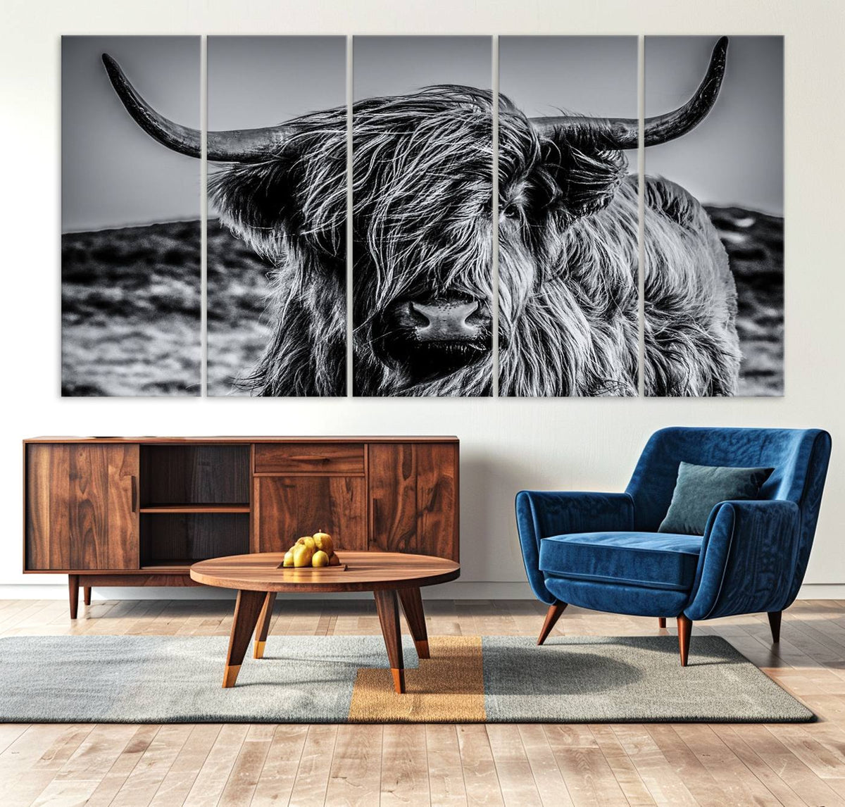 Black and White Cow Wall Art Canvas Print Highland Cattle