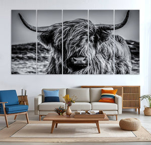 Black and White Cow Wall Art Canvas Print Highland Cattle