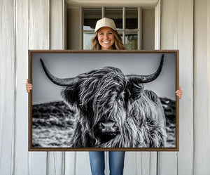 Black and White Cow Wall Art Canvas Print Highland Cattle