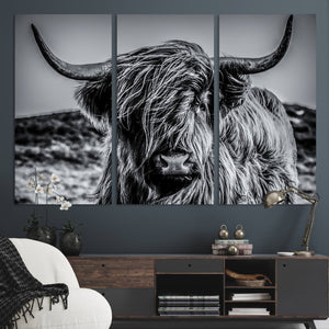Black and White Cow Wall Art Canvas Print Highland Cattle