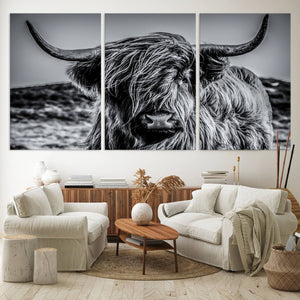 Black and White Cow Wall Art Canvas Print Highland Cattle