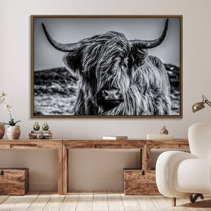 Black and White Cow Wall Art Canvas Print Highland Cattle