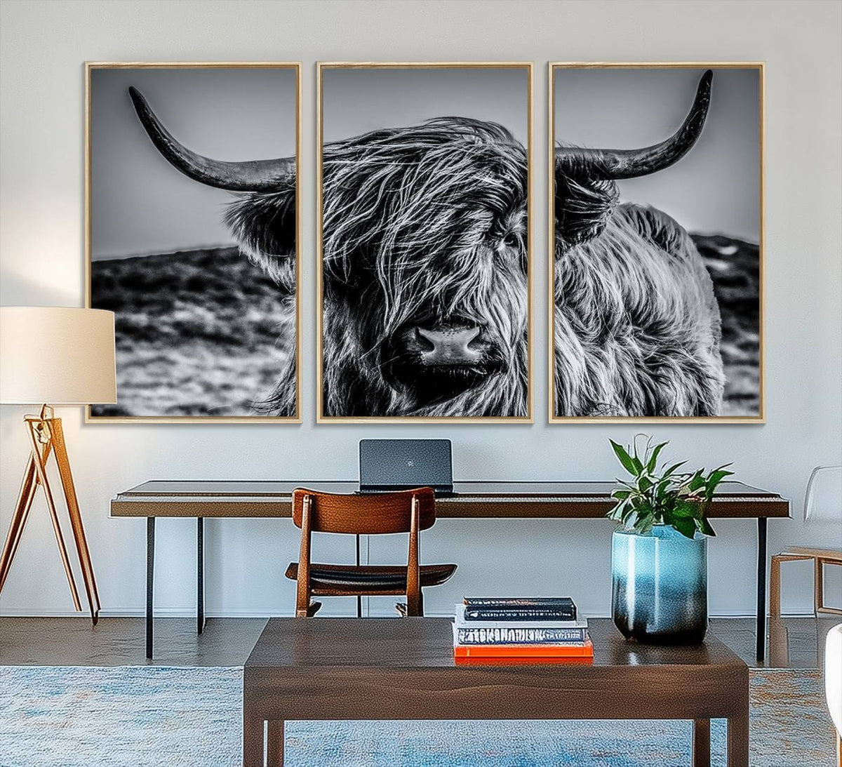 Black and White Cow Wall Art Canvas Print Highland Cattle