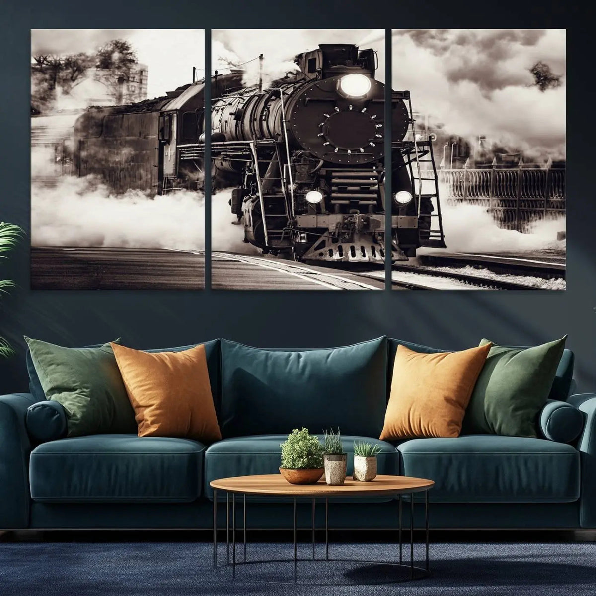 Black and White Steam Locomotive Canvas Wall Art Print