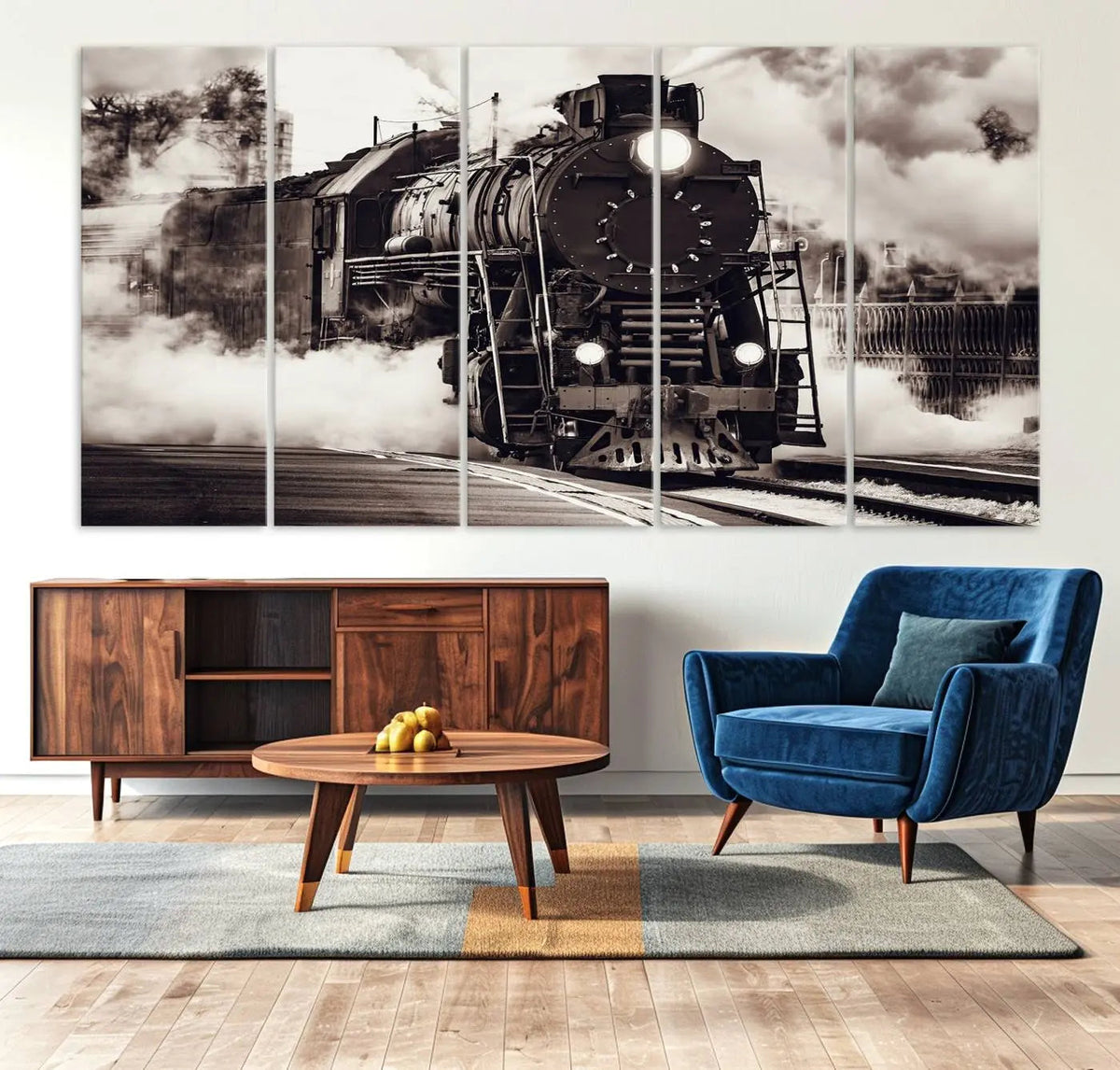 Black and White Steam Locomotive Canvas Wall Art Print