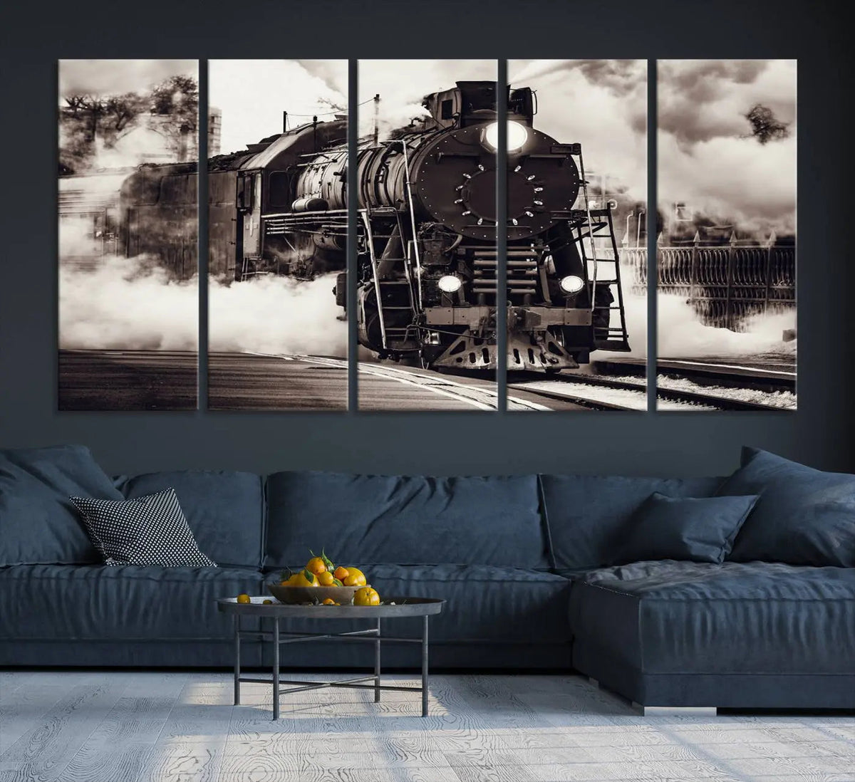 Black and White Steam Locomotive Canvas Wall Art Print