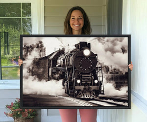 Black and White Steam Locomotive Canvas Wall Art Print