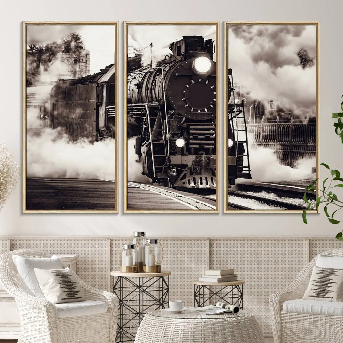 Black and White Steam Locomotive Canvas Wall Art Print
