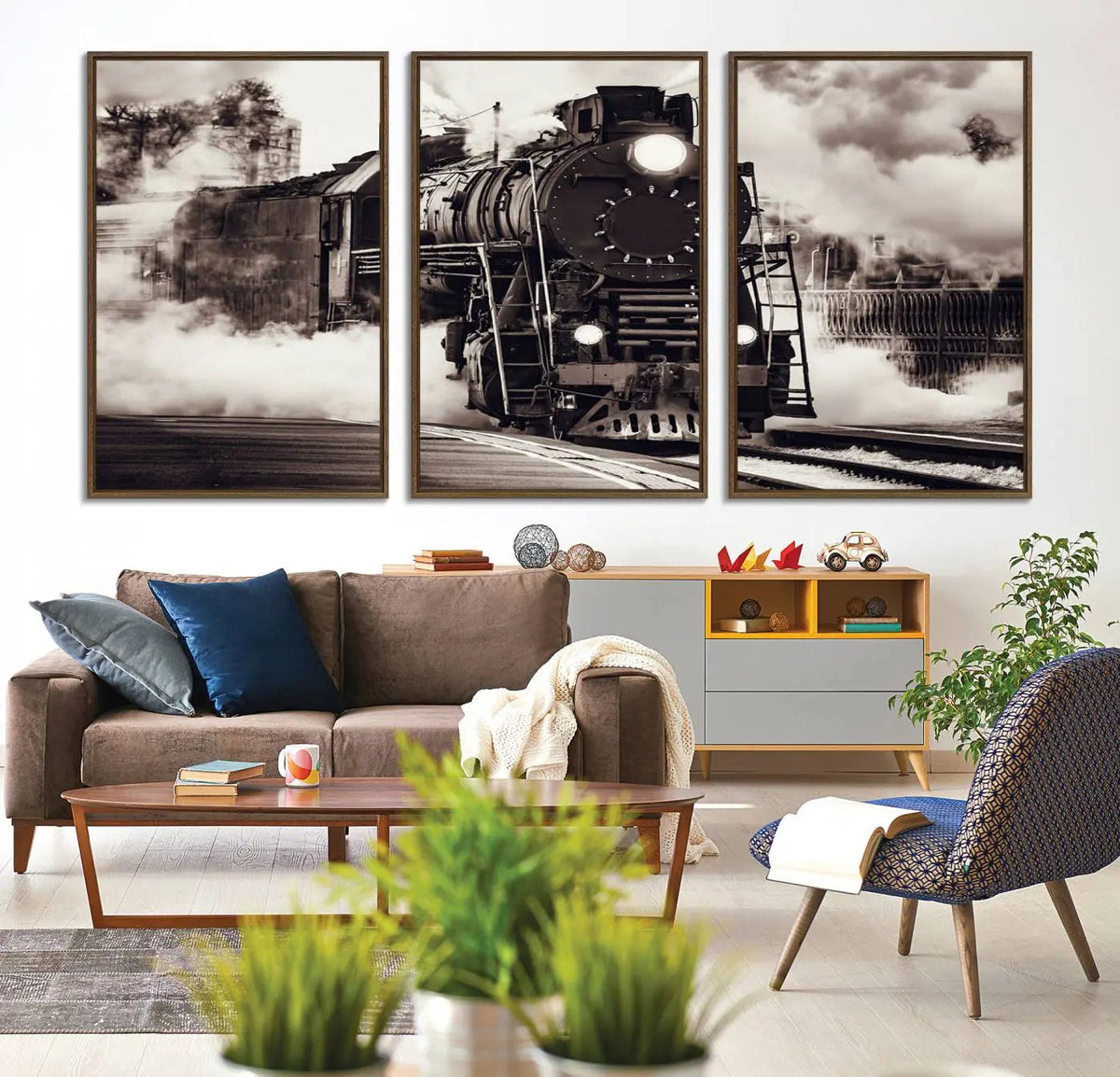 Black and White Steam Locomotive Canvas Wall Art Print