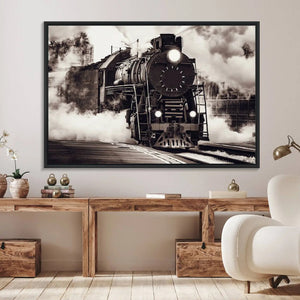 Black and White Steam Locomotive Canvas Wall Art Print