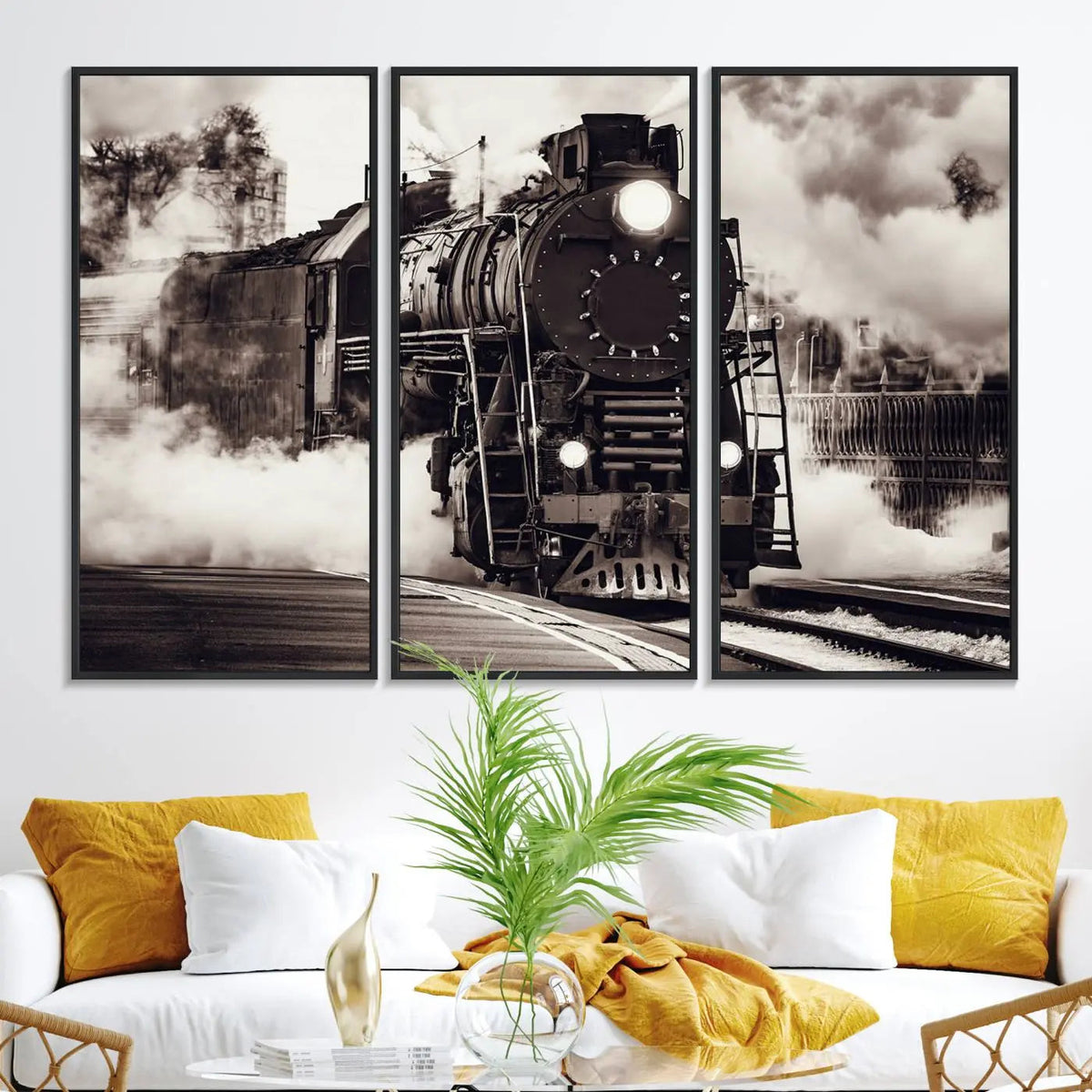 Black and White Steam Locomotive Canvas Wall Art Print