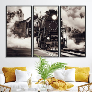 Black and White Steam Locomotive Canvas Wall Art Print