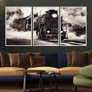 Black and White Steam Locomotive Canvas Wall Art Print
