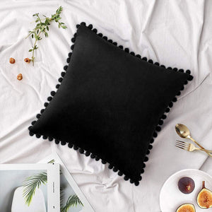 20''x20'' Velvet Pom-Pom Throw Pillow | 7 Colors – Soft & Playful Ball Trim Design | Fun Couch & Bedroom Accent | Insert Included