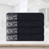 Cotton Floral Jacquard Border Bath Towel Set of 4 - Bath Towel by Superior Brand