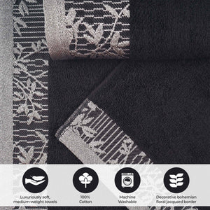 Cotton Floral Jacquard Border Bath Towel Set of 4 - Bath Towel by Superior Brand